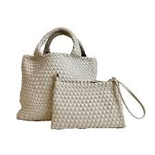 LILY WOVEN TOTE W POUCH ECRU