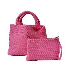 LILYL WOVEN TOTE W POUCH PINK