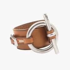 SILVER PLATED CAMEL LEATHER BRACELET