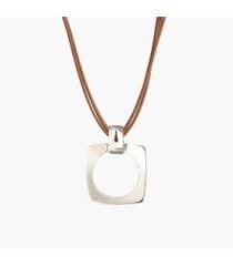 LEATHER SILVER PLATED PNDT NECKLACE A