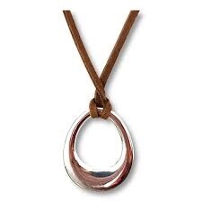 CAMEL LEATHER SILVER PLATED PNDT NECKLACE