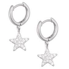 JAE STAR PAVE RHODIUM WHITE   CRYSTAL HUGGIE EARRING