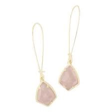 DAPHNE WIRE DROP GOLD ROSE QUARTZ EARRING