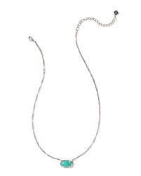 ELISA CLR BRST FRAMED RHODIUM NECKLACE VEINED AQUA