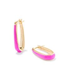 KELSEY GOLD HOOP EARRING PINK ENAMEL