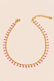 KELSEY GOLD STRAND NECKLACE  PINK ENAMEL