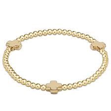 SIGNATURE CROSS GOLD 3 MM BEAD BRACELET