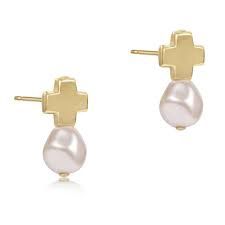 CROSS GOLD STUD PEAR EARRING
