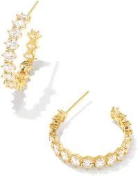 NYDIA HOOP GOLD WHITE CRYSTAL EARRING