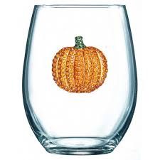 PUMPKIN JEWELED STEMLESS WINE GLASS