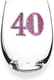 40TH BIRTHDAY JEWELED STEMLESS WINE GLASS