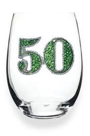 50TH BIRTHDAY JEWELED STEMLESS WINE GLASS