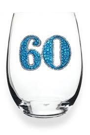 60TH BIRTHDAY JEWELED STEMLESS WINE GLASS