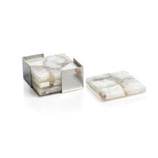 AGATE COASTER S/4 TAUPE/WHITE