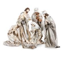 15.75&quot; METALLIC SILVER NATIVITY 7 PIECES
