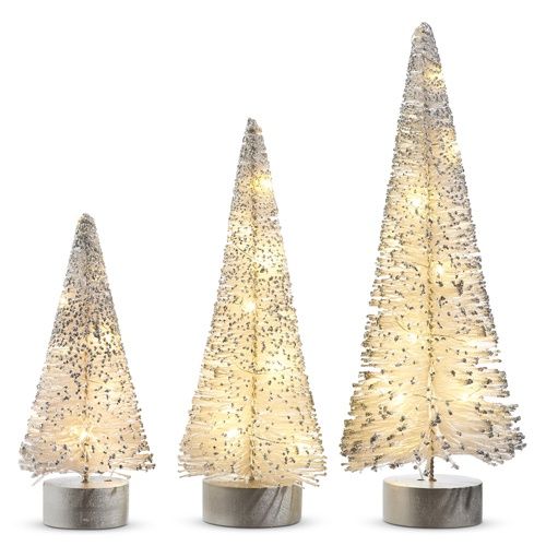 LIGHTED WHITE BOTTLE BRUSH TREE SET 3