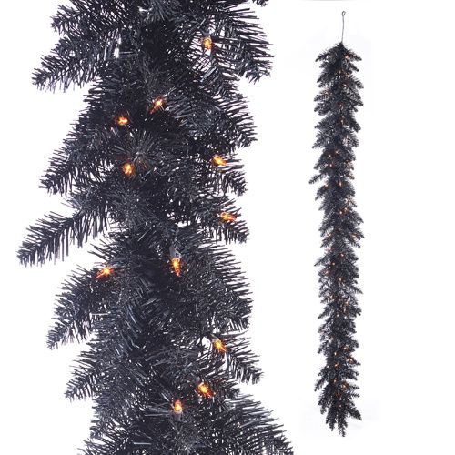 PRE LIT BLACK TINSEL GARLAND 6&#39;