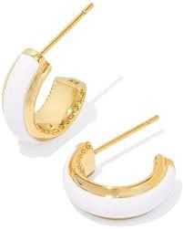 AINSLEY GOLD HUGGIE EARRING WHITE ENAMEL