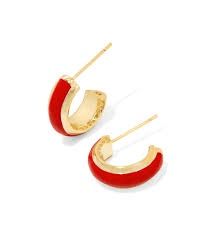 AINSLEY GOLD HUGGIE EARRING RED ENAMEL