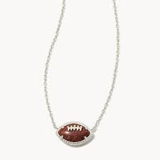 FOOTBALL SHORT PENDANT RHODIUM NECKLACE ORANGE