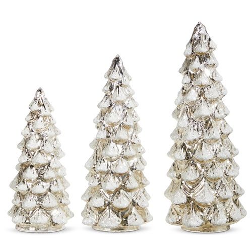 SNOWY MERCRY GLASS SET 3 LIGHTED TREE