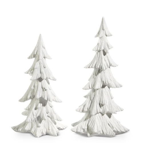 WHITE CARVED TREES 1 LG 1 SM