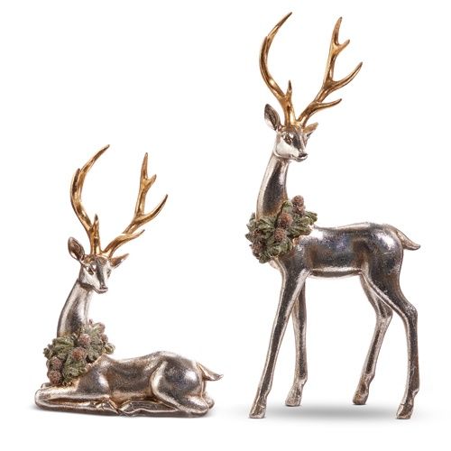 SILVER DEERS WITH WREATH SET OF 2