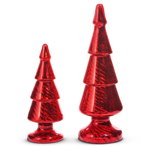 RED GLASS TREES SET LG &amp; SMALL