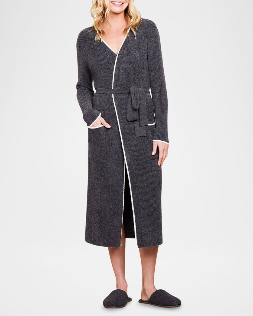 CARBON PEARL CONTRAST RIBBED ROBE L-XL