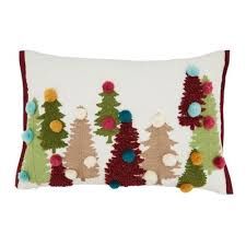 POM POM CHRISTMAS TREE PILLOW DOWN FILLED 100% COTTON