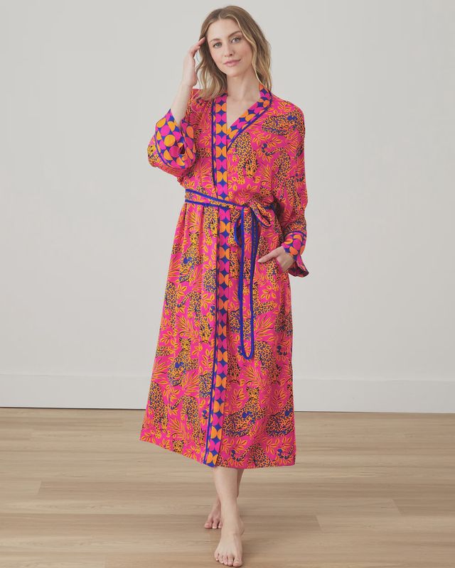 BAGHEERA LEOPARD ECO SATIN ROBE- HOT PINK LG/XLG