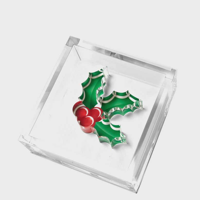 COCKTAIL NAPKIN HOLDER- HOLLY BERRIES