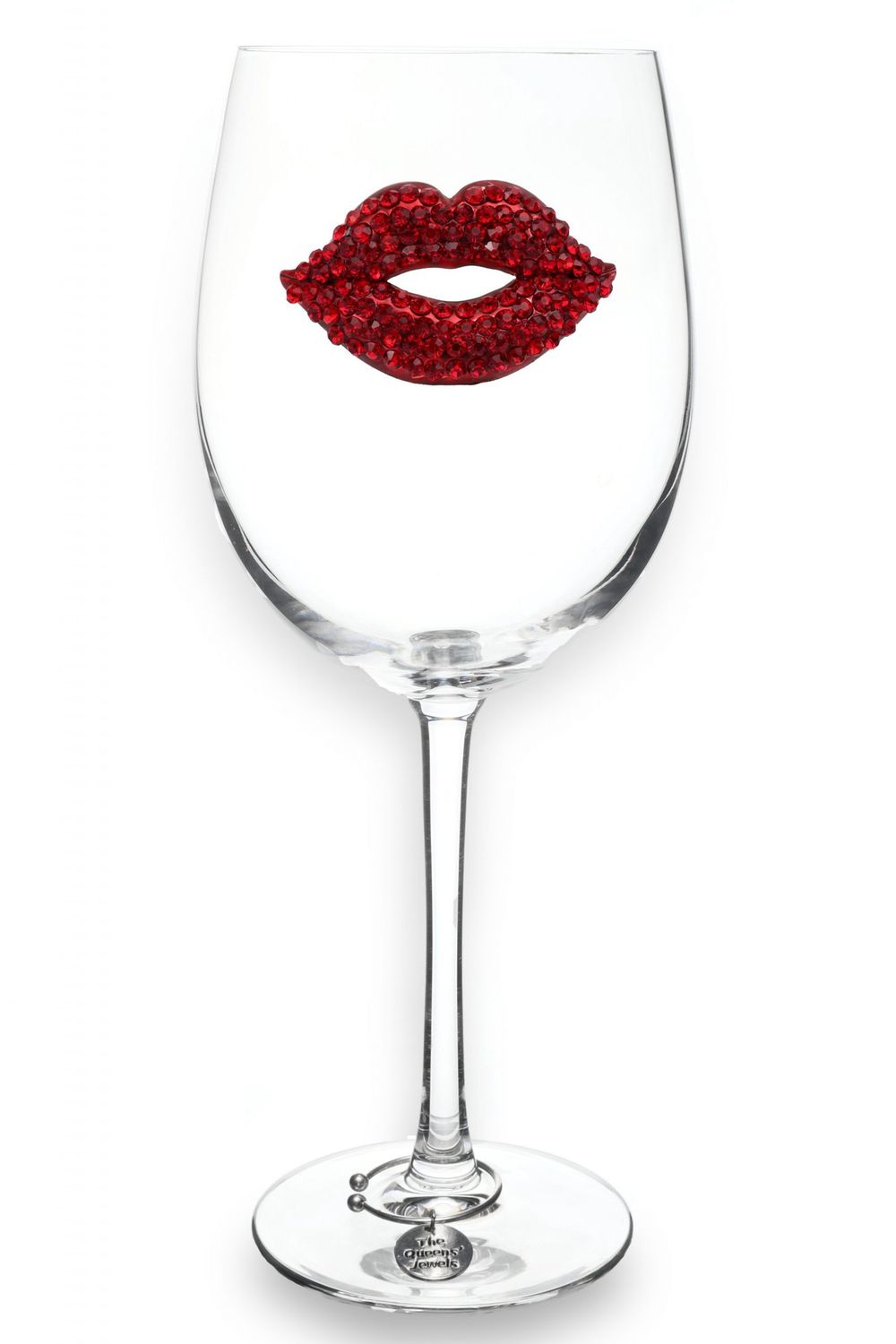 RED LIPS JEWELED STEMMED WINE GLASS