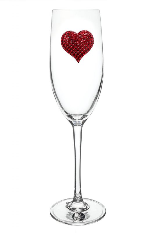 RED HEART JEWELED STEMMED CHAMPAGNE FLUTE