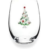 CHRISTMAS TREE JEWELED STEMLESS WINE GLASS