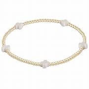 EGIRL SIGNATURE CROSS SMALL GOLD 2MM BEAD BRACELET OFF WHITE