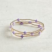 EGIRL SIGNATURE CROSS SMALL GOLD 2MM BEAD BRACELET PURPLE