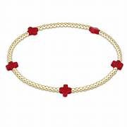 SIGNATURE CROSS SMALL GOLD 2MM BEAD BRACELET RED