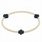 SIGNATURE SMALL CROSS  GOLD 2MM BEAD BRACELET ONYX
