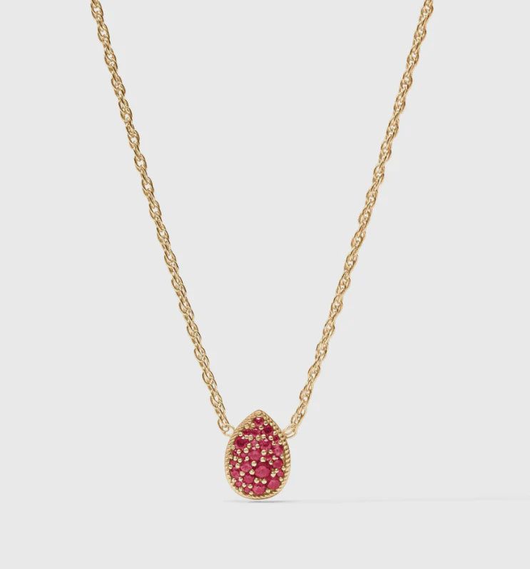 BIRTHSTONE TEARDROP DELICATE NECKLACE RUBY RED