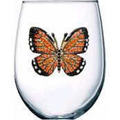 MONARCH BUTTERFLY JEWELED STEMLESS WINE GLASS