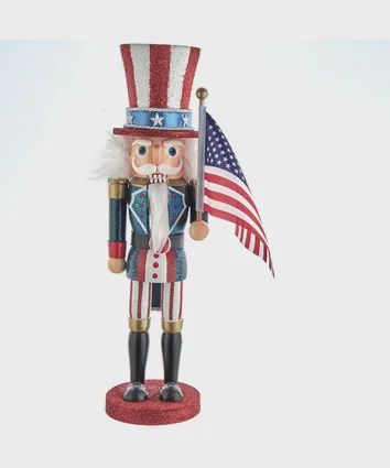 15&quot; WOODEN UNCLE SAM WITH FLAG NUTCRACKER