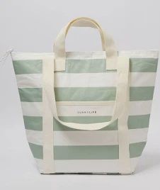 LIGHT COOLER TOTE SAGE STRIPE