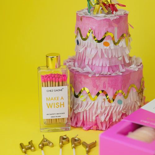MAKE A WISH BRIGHT PINK MATCHES IN GLASS BOTTLE