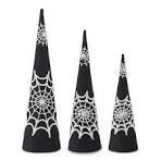 BLACK CONE TREE W WHITE BEADED SPIDER WEB LARGE