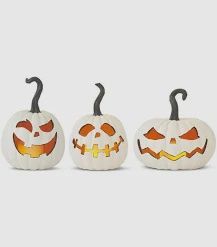 8&quot; WHITE RESIN LED FLICKER FLAME JACK O LANTERN