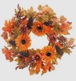 27&quot; ORANGE SUNFLOWER WREATH W MINI PUMPKINS BERRY SPIKES &amp; EVA