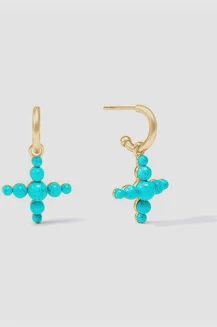 GUMDROP CROSS HOOP &amp; CHARM EARRING TURQUOISE BLUE