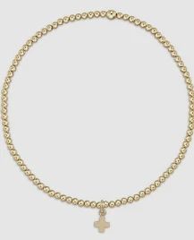 CLASSIC GOLD 2MM BEAD BRACELET SMALL CROSS CHARM