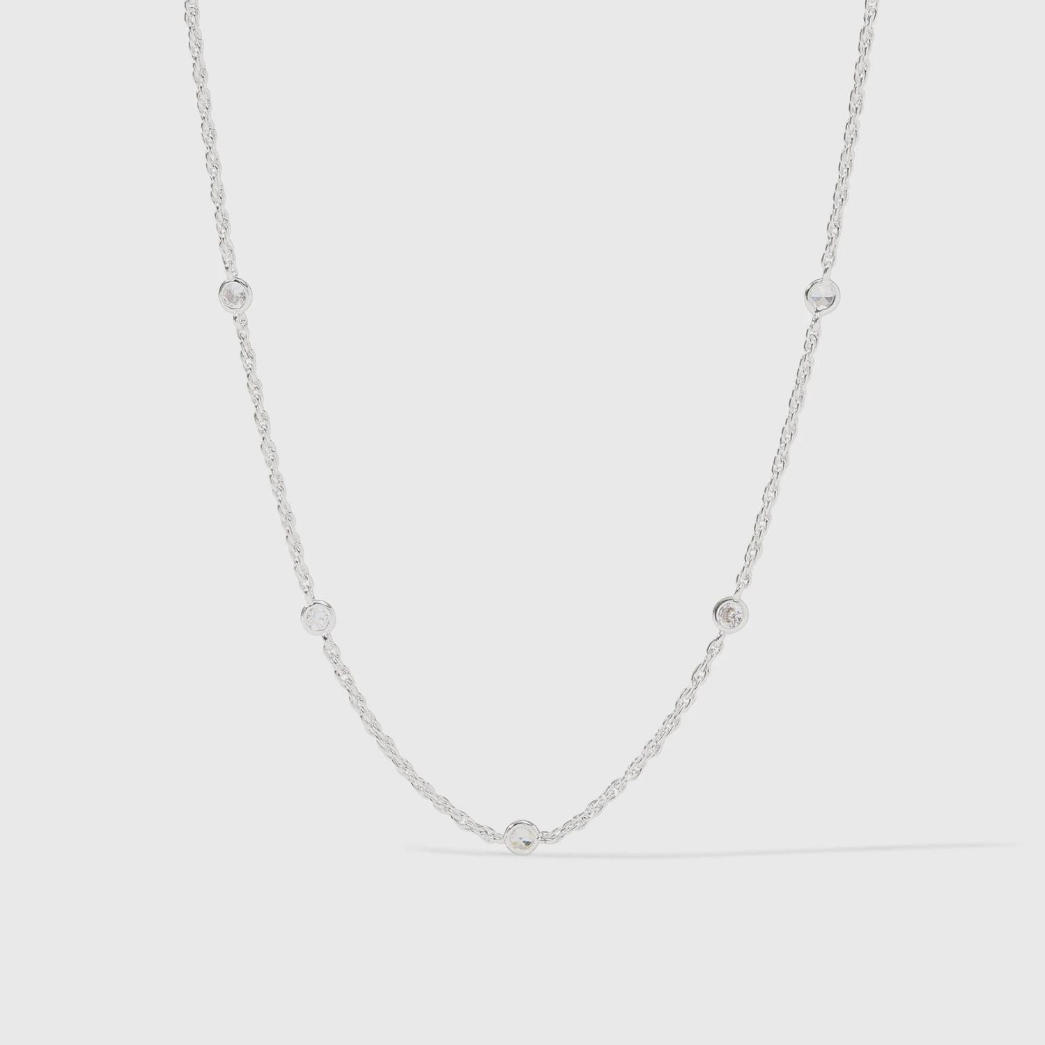 CELESTE DELICATE SILVER STATION NECKLACE CUBIC ZIRCONIA